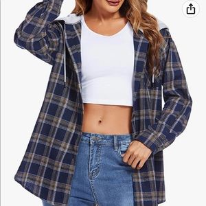 Hotouch Black/Navy Blue Plaid Hooded Flannel